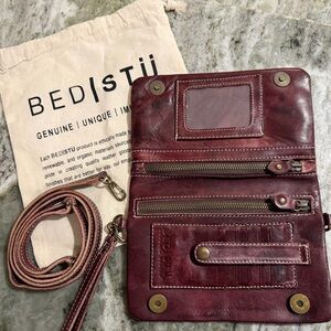 Bed Stu Leather Cadence Wallet Wristlet Crossbody Merlot Maroon Red MSRP $175